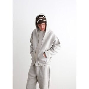 Akimbo Zip-Up Hoodie Heather Grey Mens Large Heavyweight Streetwear New